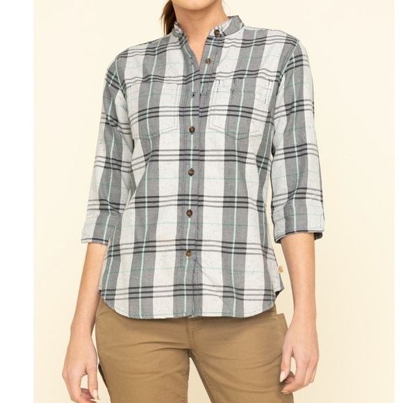 CARHARTT WOMEN'S TWILIGHT RELAXED 3/4 SLEEVE PLAID SHIRT - Picture 1 of 9